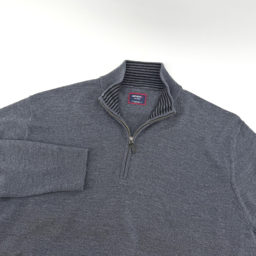 UNTUCKit‎ Belguardo Mens XXL Dark Grey Merino Wool 1/4 Zip Sweater 31811